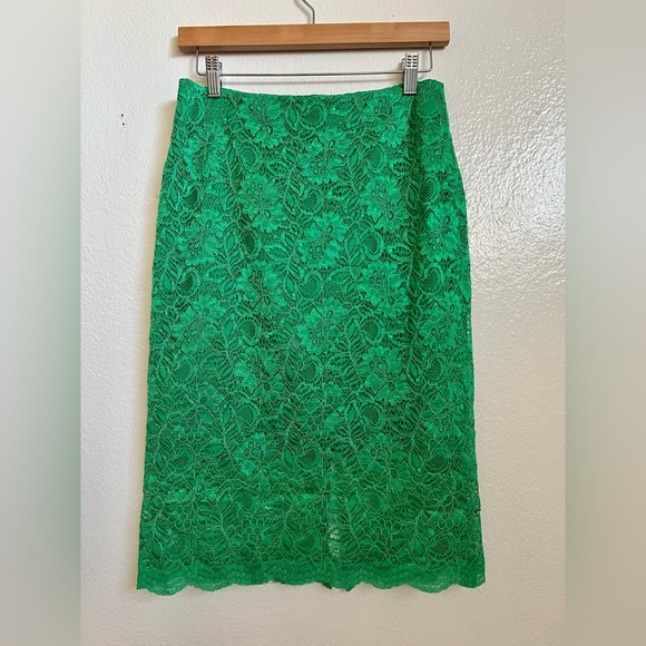 Anthropologie Mignon Doo green lace-veiled pencil skirt - Picture 2 of 6